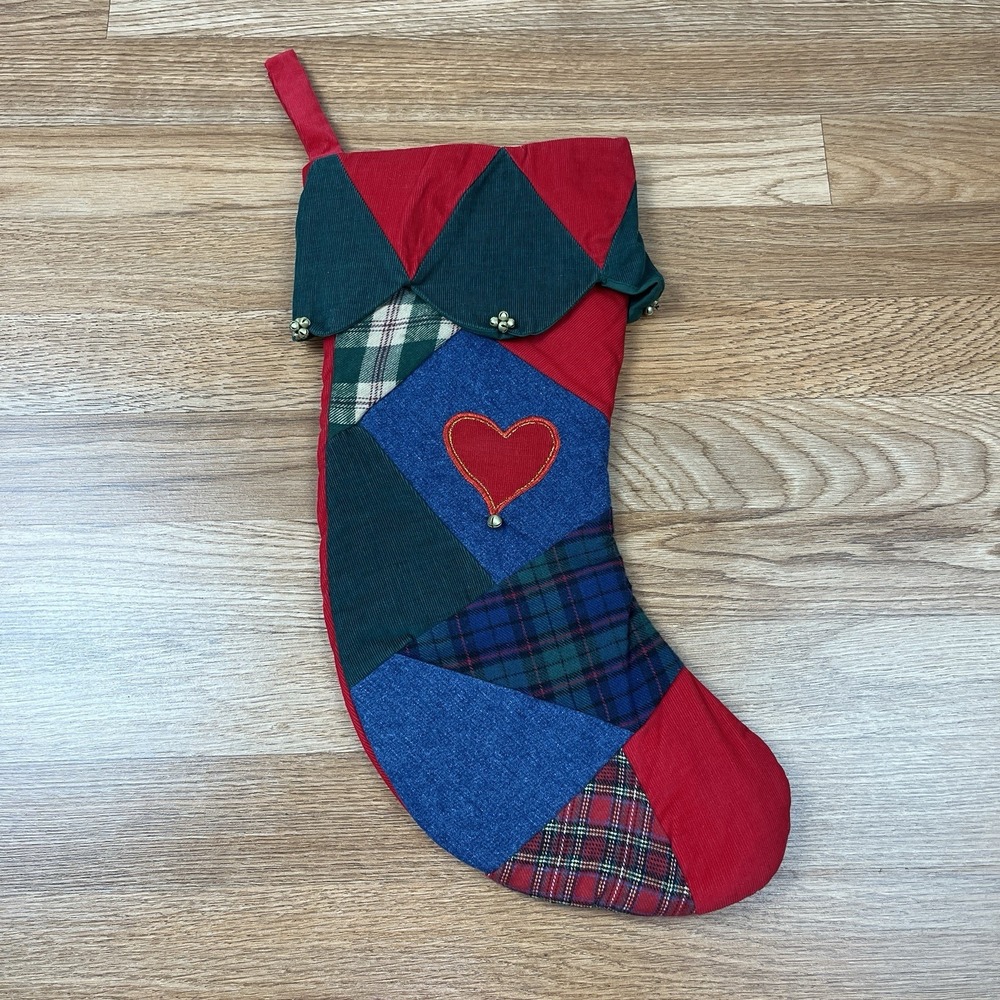 Pier 1 Christmas Stocking Patchwork Quilt Country Heart NEW